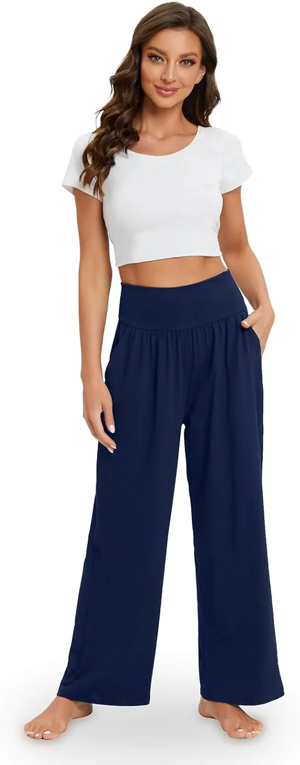 Gracyoga Wide Leg Yoga Pants for Women Casual Loose Cozy Sweatpants High Waisted Lounge Pajama Flowy Pants With Pockets