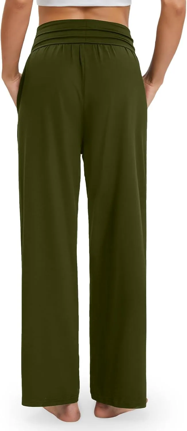 Gracyoga Wide Leg Yoga Pants for Women Casual Loose Cozy Sweatpants High Waisted Lounge Pajama Flowy Pants With Pockets