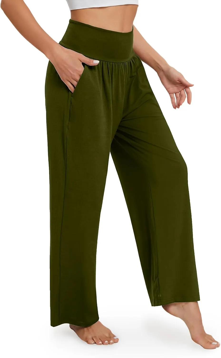 Gracyoga Wide Leg Yoga Pants for Women Casual Loose Cozy Sweatpants High Waisted Lounge Pajama Flowy Pants With Pockets
