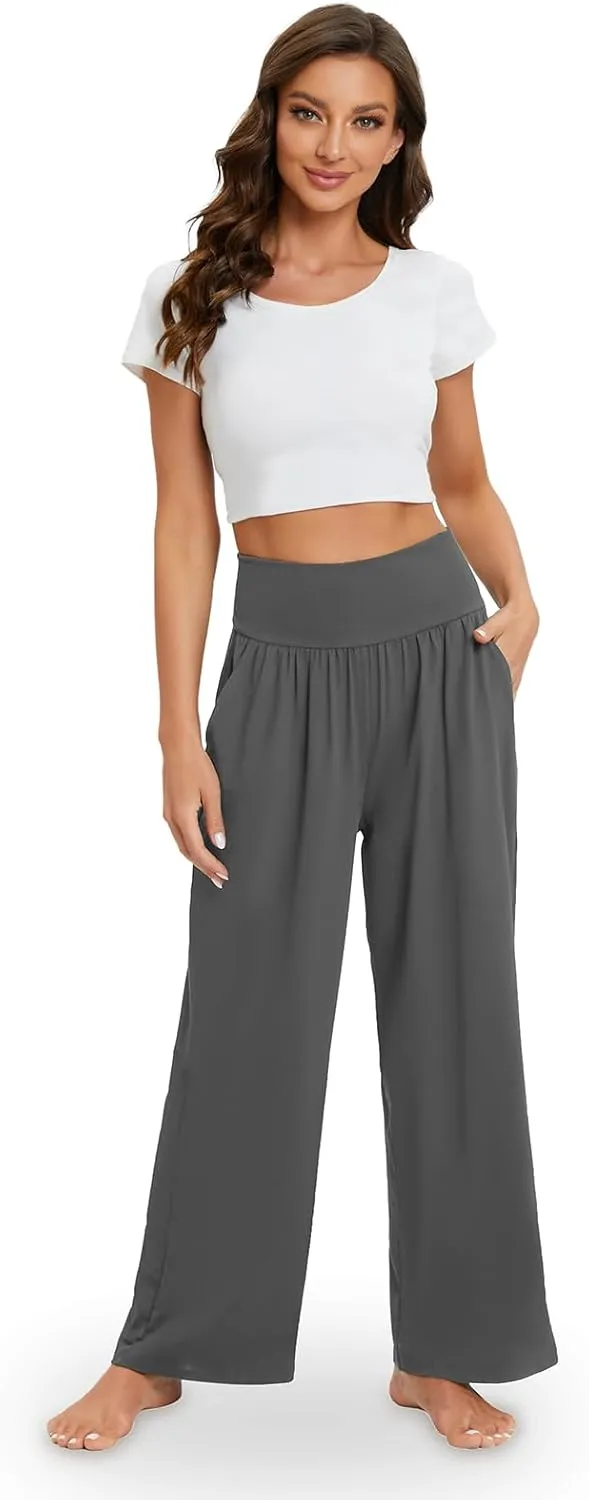 Gracyoga Wide Leg Yoga Pants for Women Casual Loose Cozy Sweatpants High Waisted Lounge Pajama Flowy Pants With Pockets