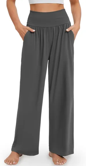 Gracyoga Wide Leg Yoga Pants for Women Casual Loose Cozy Sweatpants High Waisted Lounge Pajama Flowy Pants With Pockets