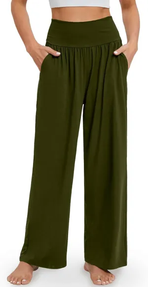 Gracyoga Wide Leg Yoga Pants for Women Casual Loose Cozy Sweatpants High Waisted Lounge Pajama Flowy Pants With Pockets