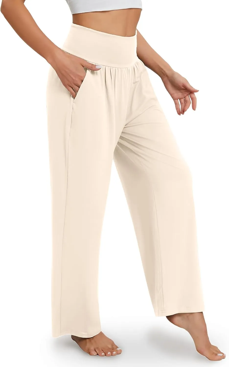 Gracyoga Wide Leg Yoga Pants for Women Casual Loose Cozy Sweatpants High Waisted Lounge Pajama Flowy Pants With Pockets