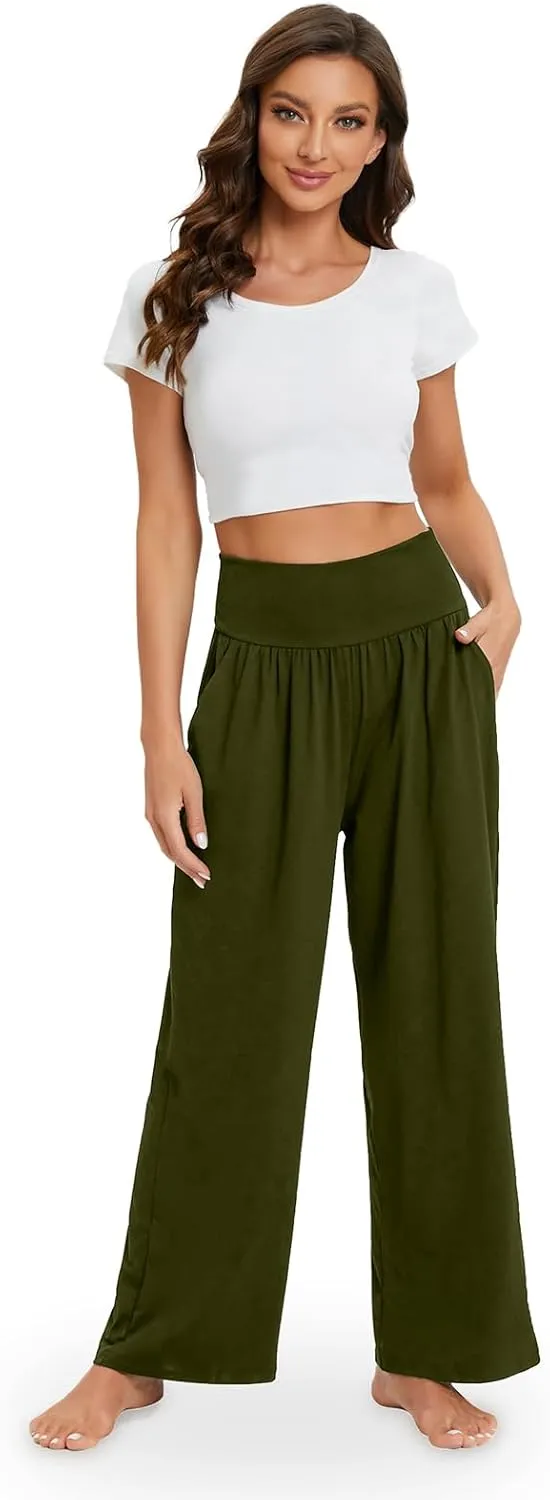 Gracyoga Wide Leg Yoga Pants for Women Casual Loose Cozy Sweatpants High Waisted Lounge Pajama Flowy Pants With Pockets