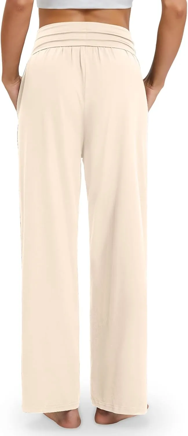 Gracyoga Wide Leg Yoga Pants for Women Casual Loose Cozy Sweatpants High Waisted Lounge Pajama Flowy Pants With Pockets