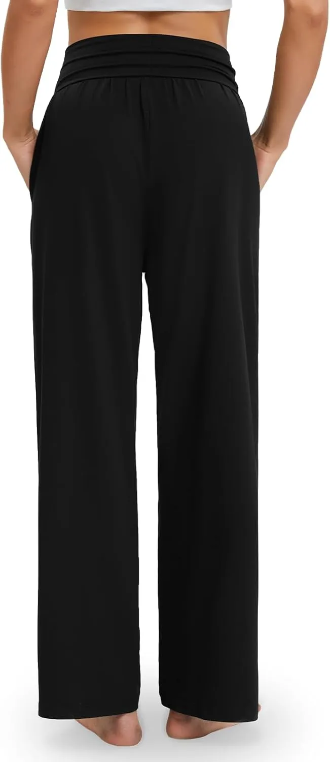 Gracyoga Wide Leg Yoga Pants for Women Casual Loose Cozy Sweatpants High Waisted Lounge Pajama Flowy Pants With Pockets