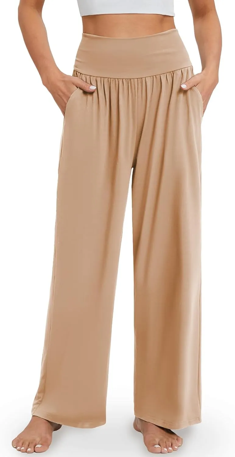 Gracyoga Wide Leg Yoga Pants for Women Casual Loose Cozy Sweatpants High Waisted Lounge Pajama Flowy Pants With Pockets
