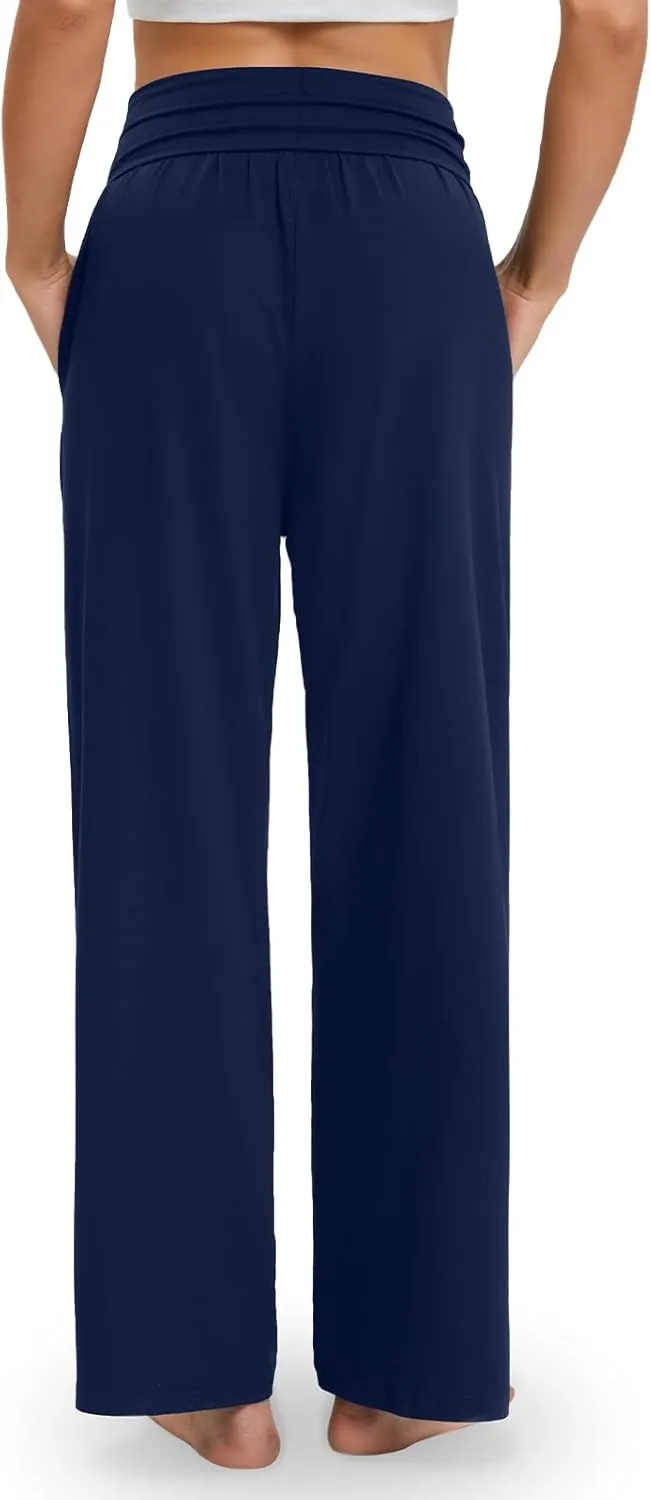 Gracyoga Wide Leg Yoga Pants for Women Casual Loose Cozy Sweatpants High Waisted Lounge Pajama Flowy Pants With Pockets