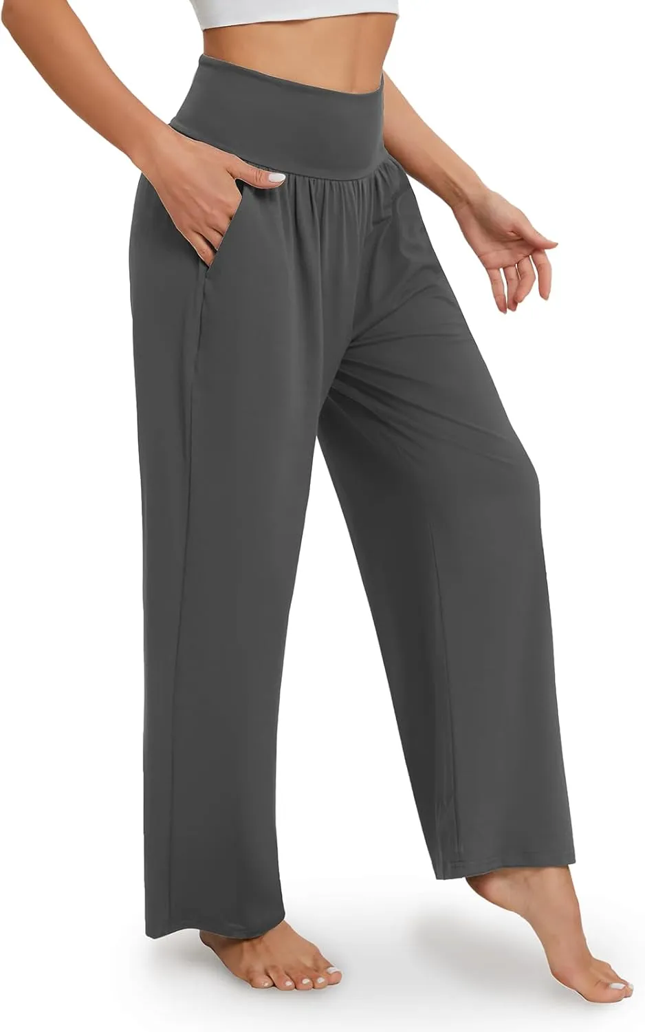Gracyoga Wide Leg Yoga Pants for Women Casual Loose Cozy Sweatpants High Waisted Lounge Pajama Flowy Pants With Pockets