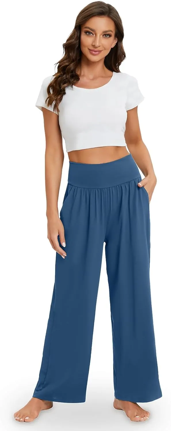 Gracyoga Wide Leg Yoga Pants for Women Casual Loose Cozy Sweatpants High Waisted Lounge Pajama Flowy Pants With Pockets