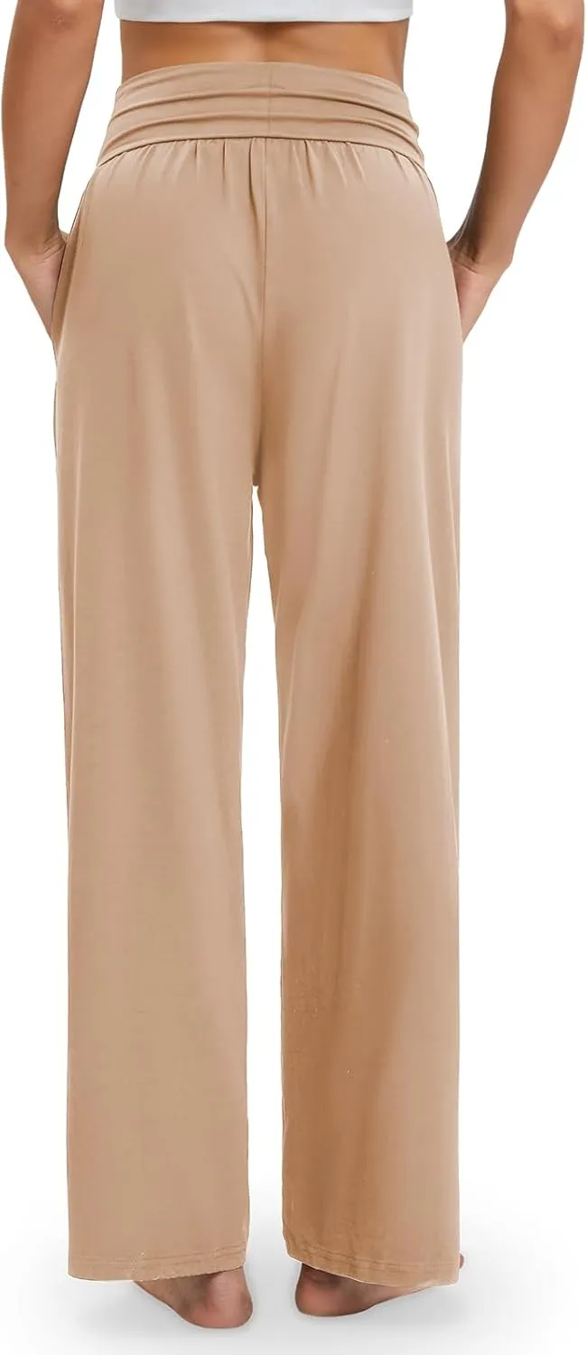 Gracyoga Wide Leg Yoga Pants for Women Casual Loose Cozy Sweatpants High Waisted Lounge Pajama Flowy Pants With Pockets