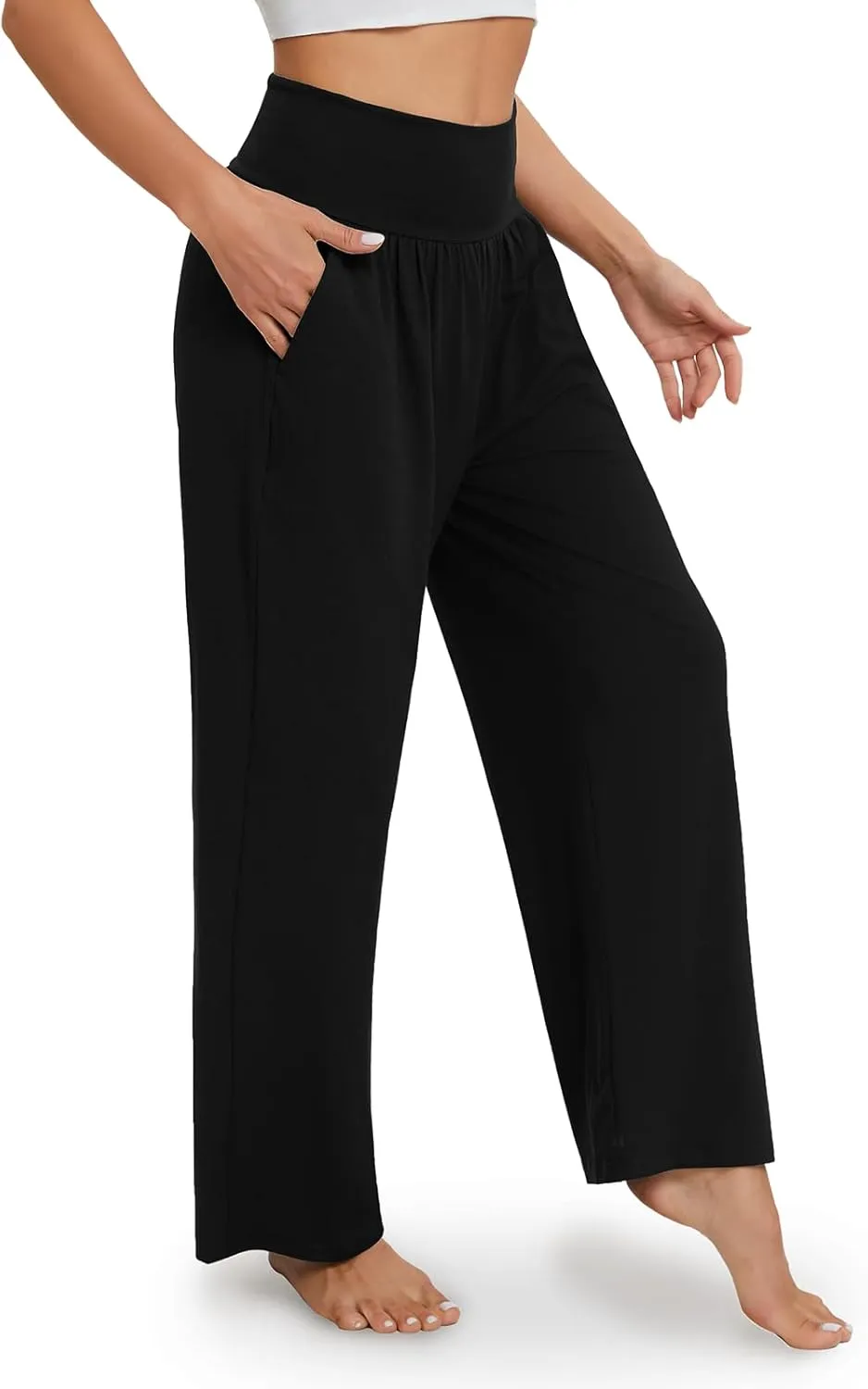 Gracyoga Wide Leg Yoga Pants for Women Casual Loose Cozy Sweatpants High Waisted Lounge Pajama Flowy Pants With Pockets