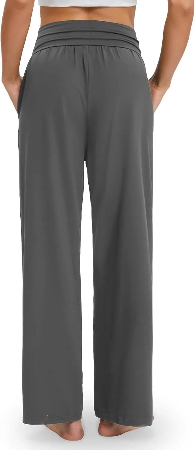 Gracyoga Wide Leg Yoga Pants for Women Casual Loose Cozy Sweatpants High Waisted Lounge Pajama Flowy Pants With Pockets
