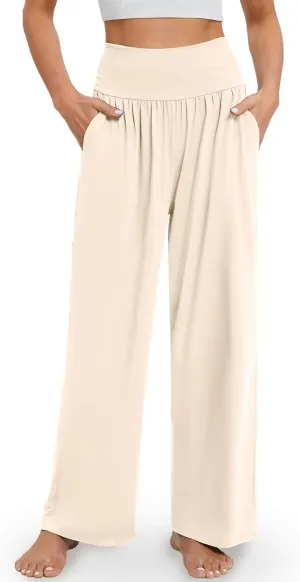Gracyoga Wide Leg Yoga Pants for Women Casual Loose Cozy Sweatpants High Waisted Lounge Pajama Flowy Pants With Pockets