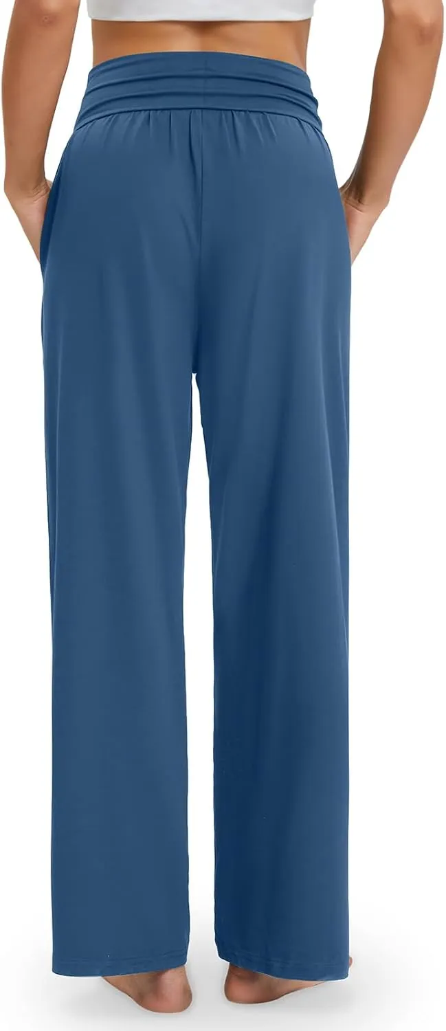 Gracyoga Wide Leg Yoga Pants for Women Casual Loose Cozy Sweatpants High Waisted Lounge Pajama Flowy Pants With Pockets