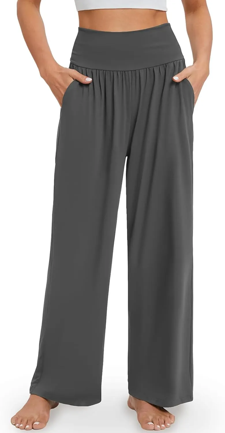 Gracyoga Wide Leg Yoga Pants for Women Casual Loose Cozy Sweatpants High Waisted Lounge Pajama Flowy Pants With Pockets