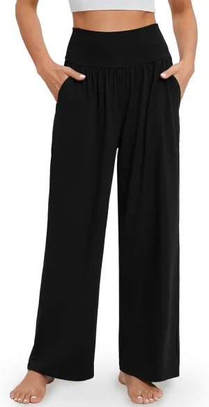 Gracyoga Wide Leg Yoga Pants for Women Casual Loose Cozy Sweatpants High Waisted Lounge Pajama Flowy Pants With Pockets