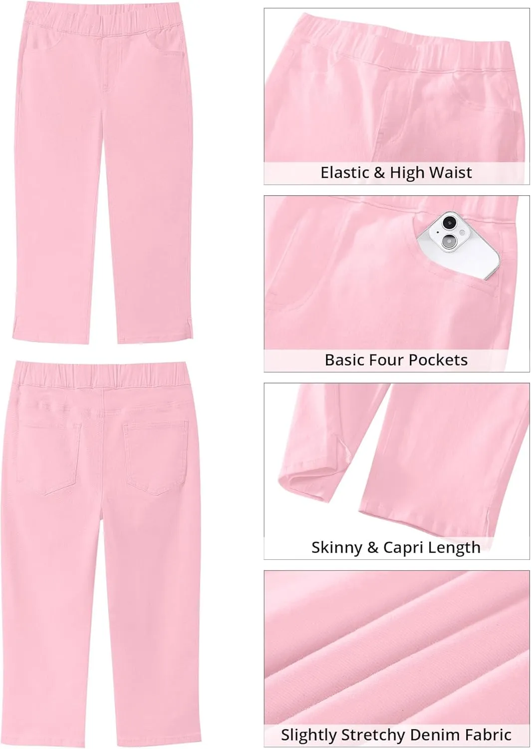 GRAPENT Capris Jeans for Women High Waisted Trendy Pull On Elastic Waist Split Hem Skinny Stretchy Denim Capri Pants