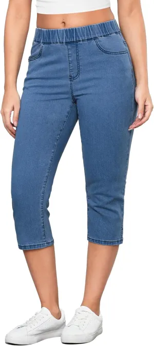 GRAPENT Capris Jeans for Women High Waisted Trendy Pull On Elastic Waist Split Hem Skinny Stretchy Denim Capri Pants