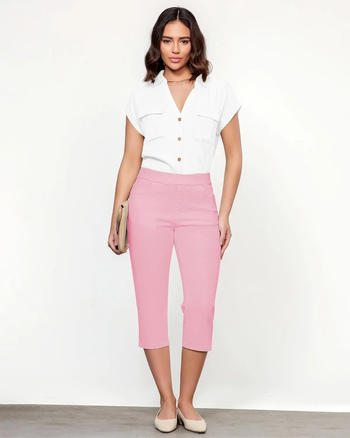 GRAPENT Capris Jeans for Women High Waisted Trendy Pull On Elastic Waist Split Hem Skinny Stretchy Denim Capri Pants