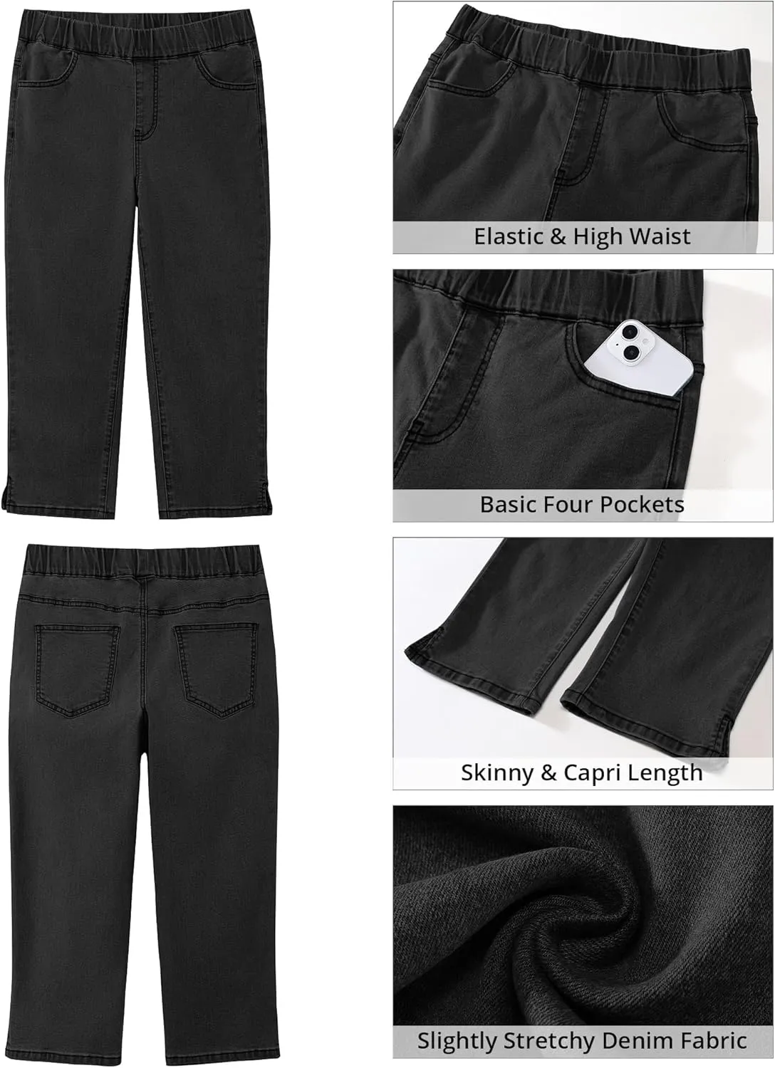 GRAPENT Capris Jeans for Women High Waisted Trendy Pull On Elastic Waist Split Hem Skinny Stretchy Denim Capri Pants