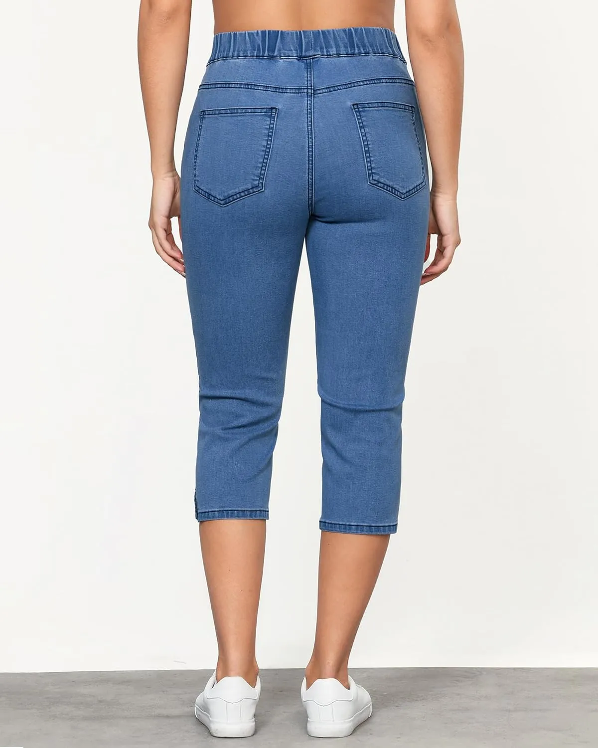 GRAPENT Capris Jeans for Women High Waisted Trendy Pull On Elastic Waist Split Hem Skinny Stretchy Denim Capri Pants