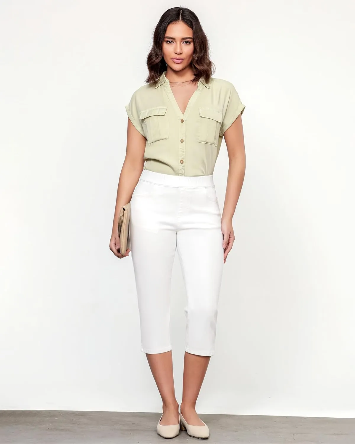 GRAPENT Capris Jeans for Women High Waisted Trendy Pull On Elastic Waist Split Hem Skinny Stretchy Denim Capri Pants