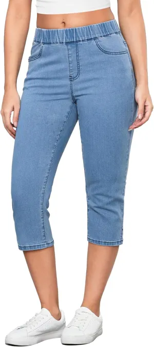 GRAPENT Capris Jeans for Women High Waisted Trendy Pull On Elastic Waist Split Hem Skinny Stretchy Denim Capri Pants