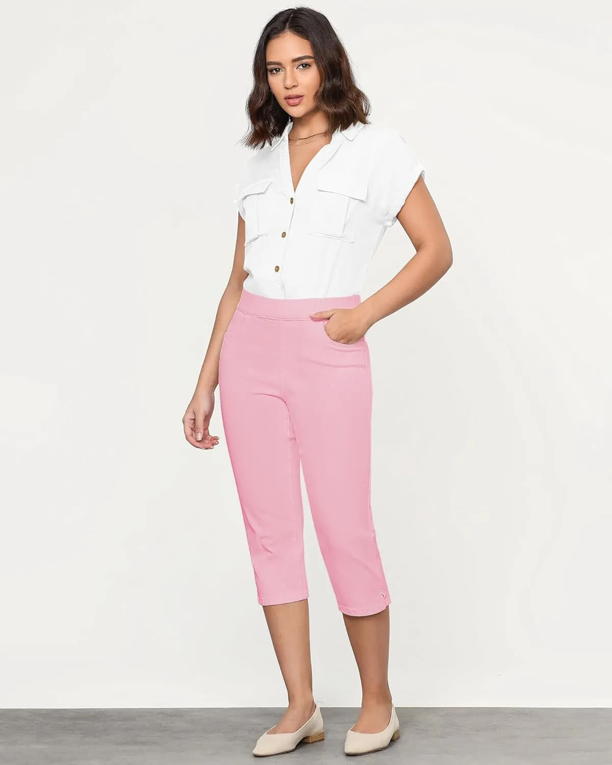 GRAPENT Capris Jeans for Women High Waisted Trendy Pull On Elastic Waist Split Hem Skinny Stretchy Denim Capri Pants