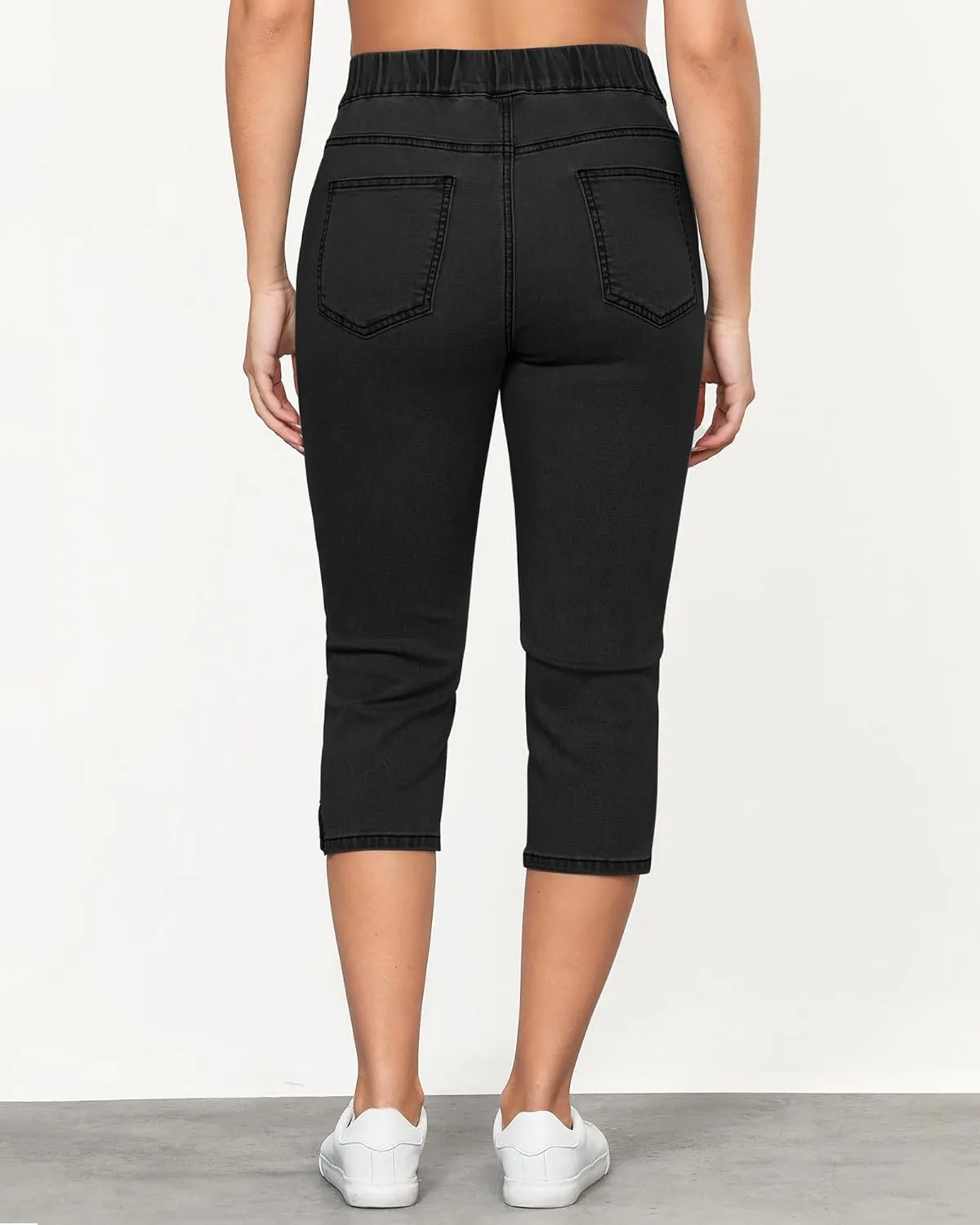 GRAPENT Capris Jeans for Women High Waisted Trendy Pull On Elastic Waist Split Hem Skinny Stretchy Denim Capri Pants