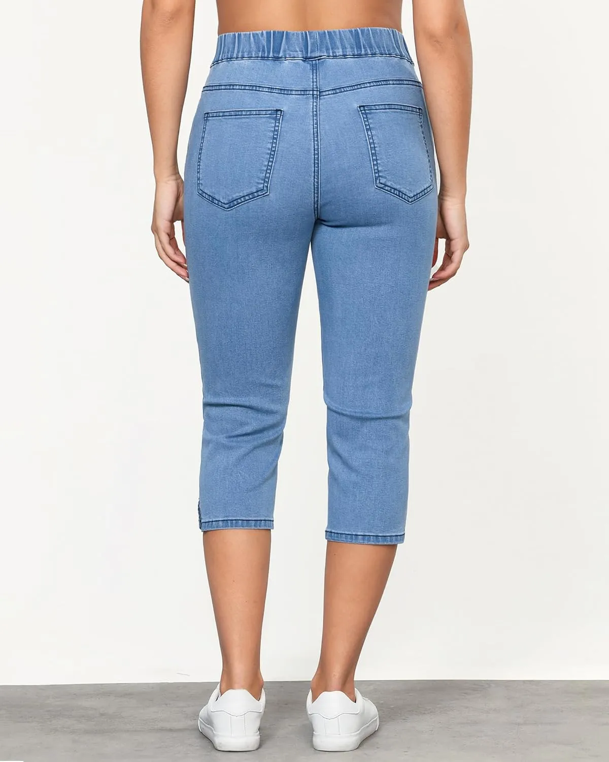GRAPENT Capris Jeans for Women High Waisted Trendy Pull On Elastic Waist Split Hem Skinny Stretchy Denim Capri Pants