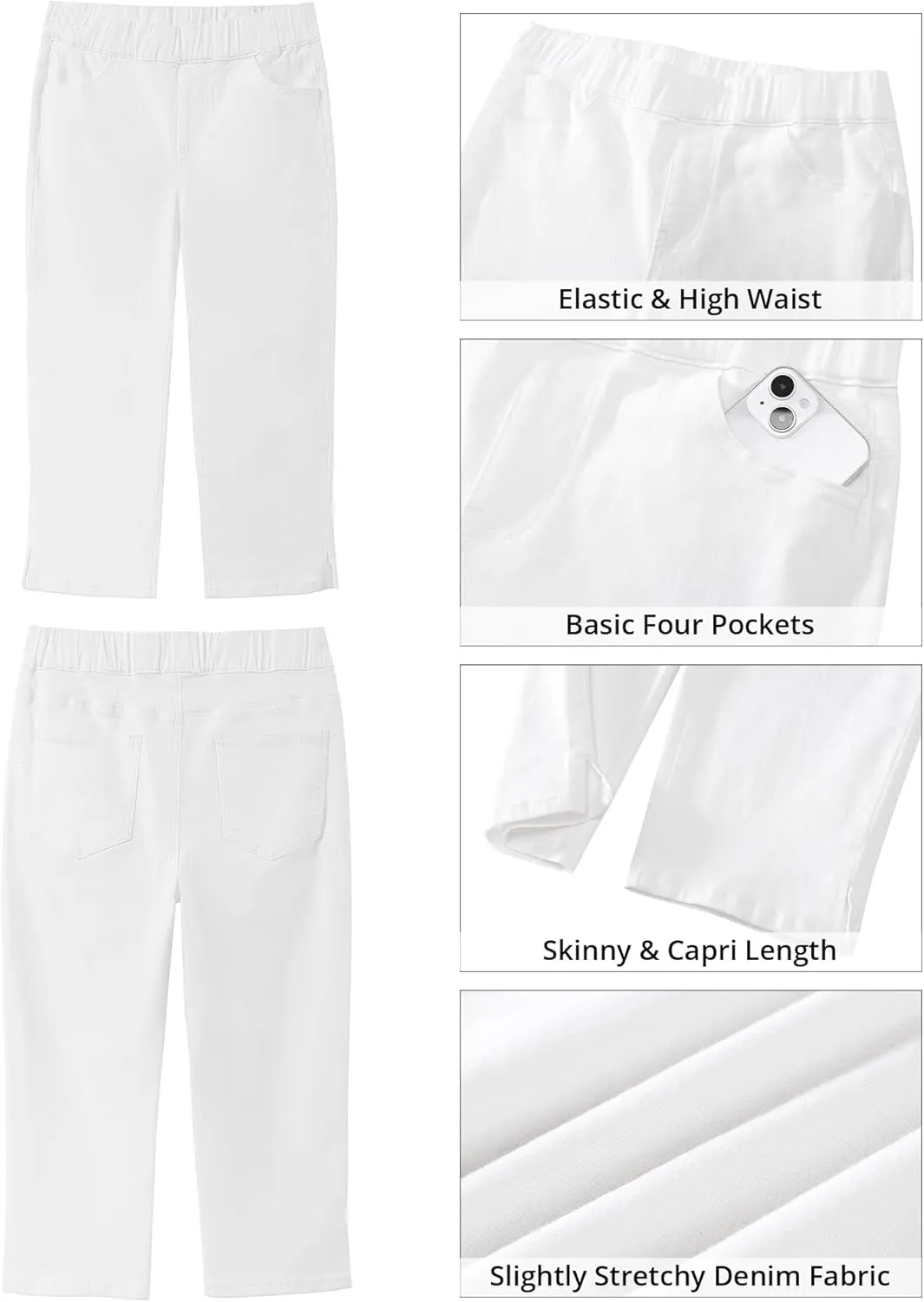 GRAPENT Capris Jeans for Women High Waisted Trendy Pull On Elastic Waist Split Hem Skinny Stretchy Denim Capri Pants