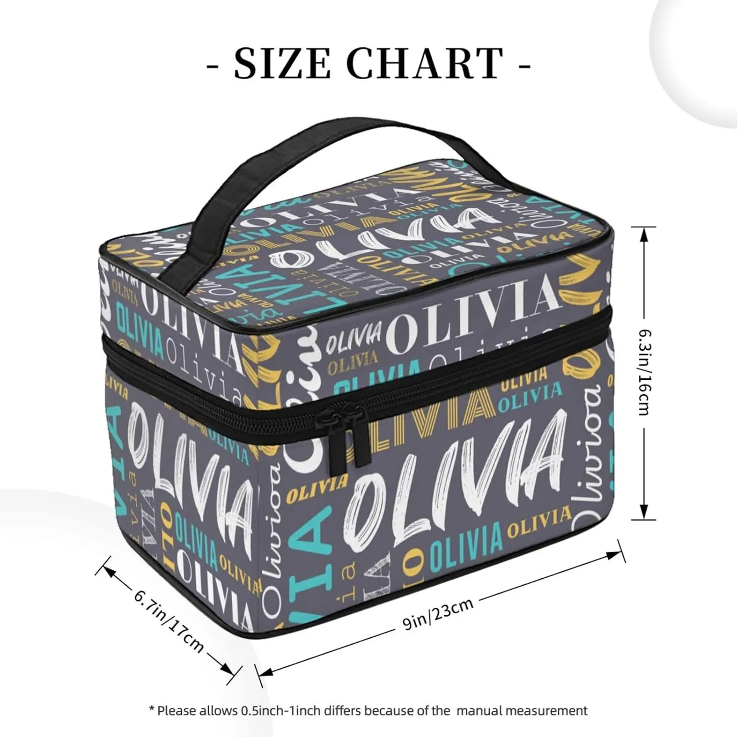 Grey Custom Makeup Bag with Name Personalized Photo Logo Text Cosmetic Case Customized Name Travel Make Up Toiletry Bags with Handles Unique Gifts for Women Bridesmaid Sister