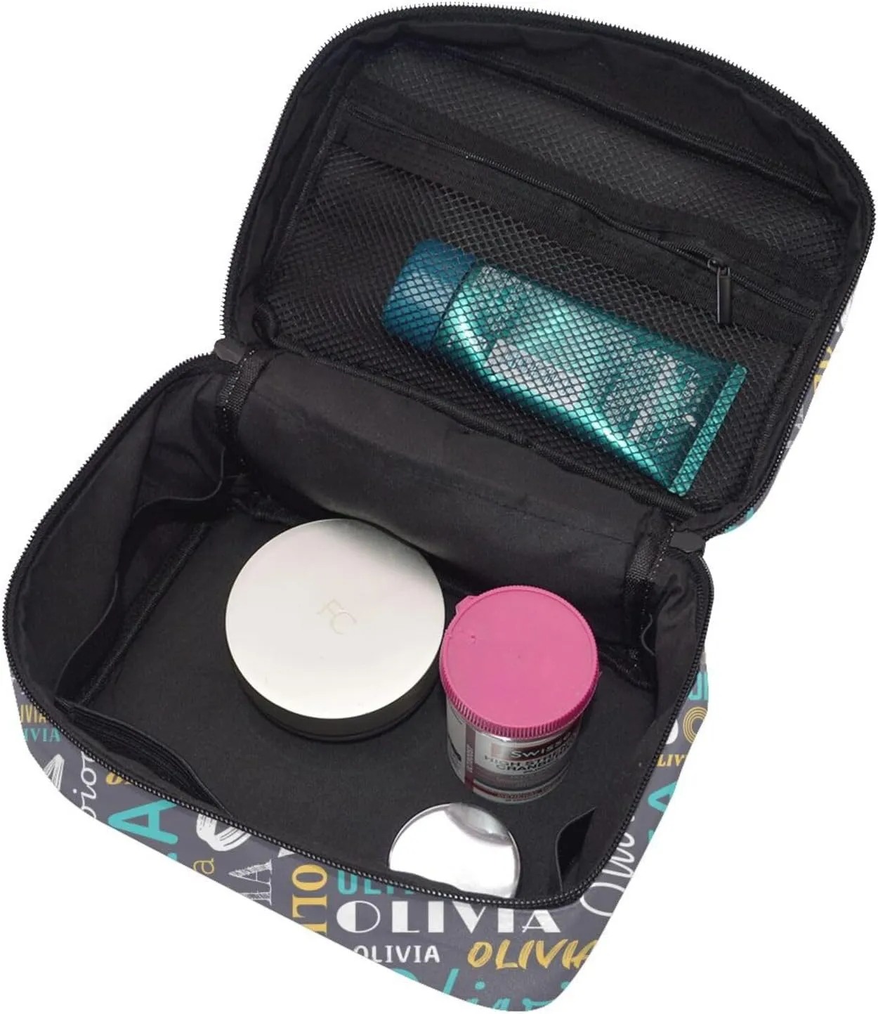 Grey Custom Makeup Bag with Name Personalized Photo Logo Text Cosmetic Case Customized Name Travel Make Up Toiletry Bags with Handles Unique Gifts for Women Bridesmaid Sister