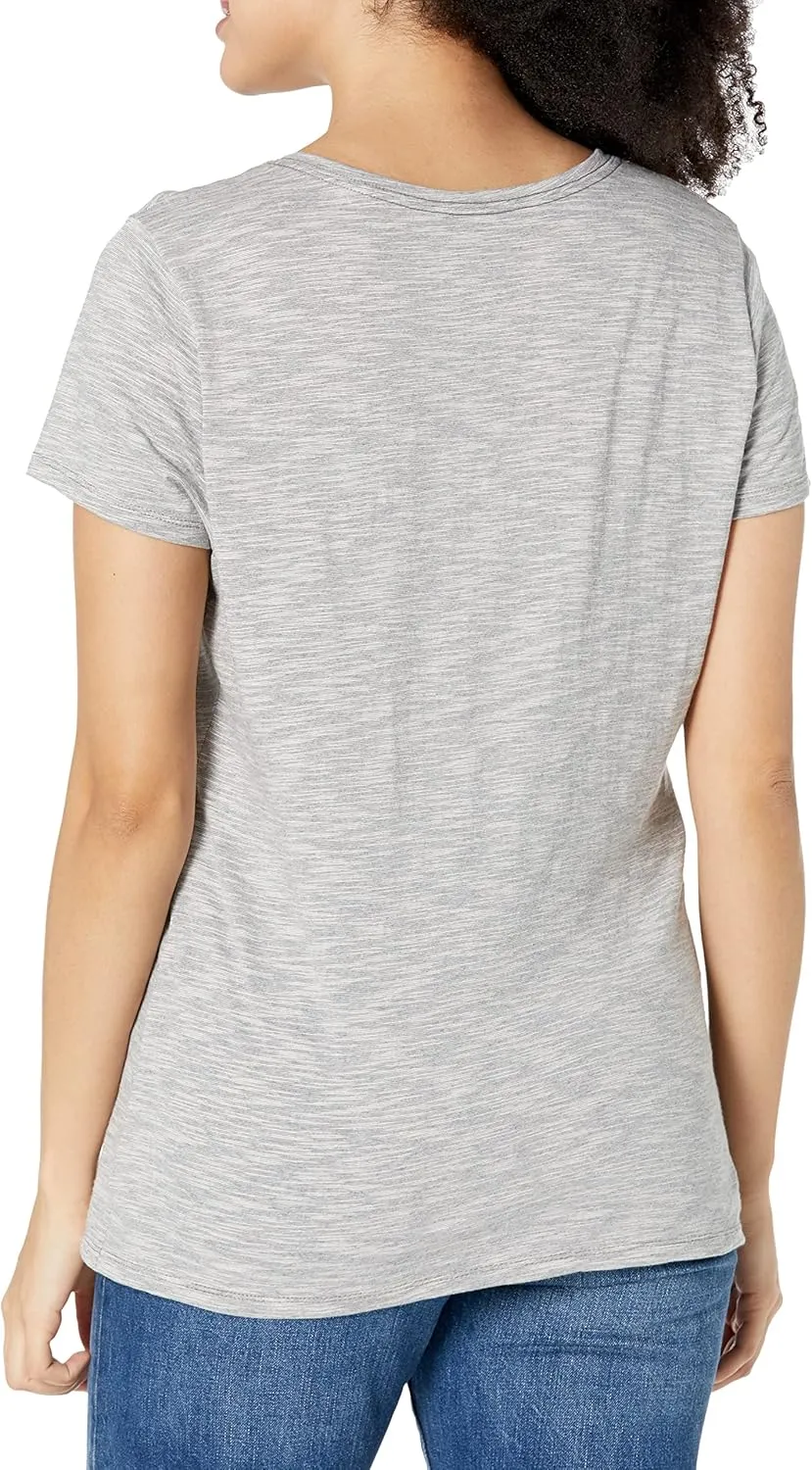 Hanes Women's Shirts, Slub Cotton Shirred V-Neck Tee, Cotton T-Shirts for Women, Womens Tee Shirts