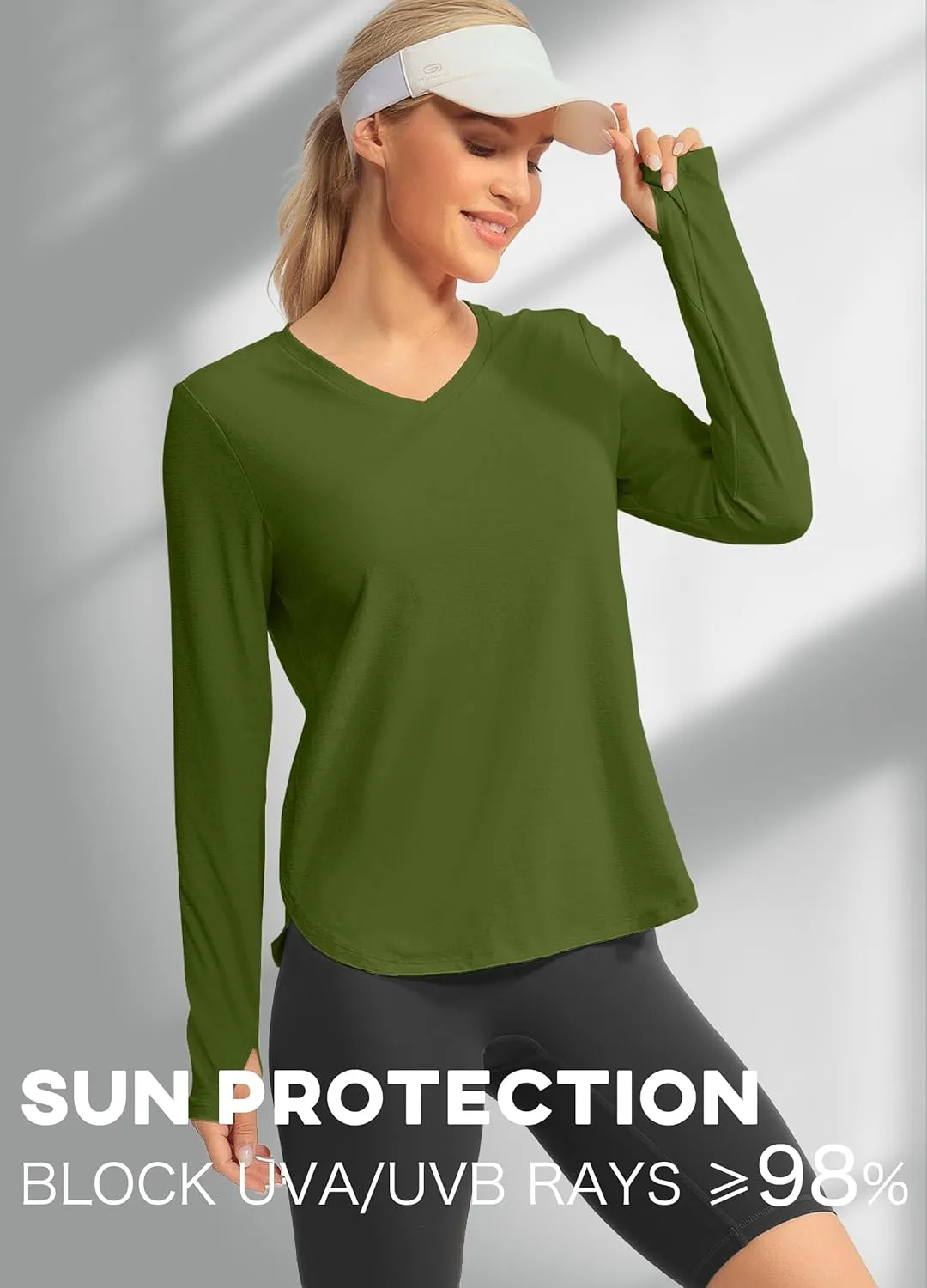 Hiverlay Long Sleeve Workout Shirts for Women V Neck UPF 50  Athletic Shirts with Thumbhole Running Loose Active T-Shirts