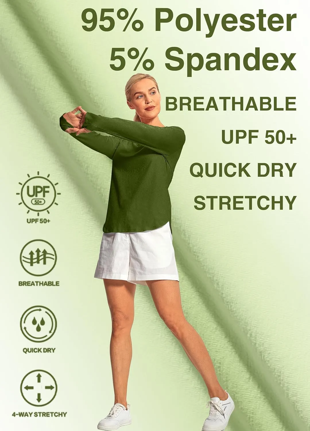 Hiverlay Long Sleeve Workout Shirts for Women V Neck UPF 50  Athletic Shirts with Thumbhole Running Loose Active T-Shirts