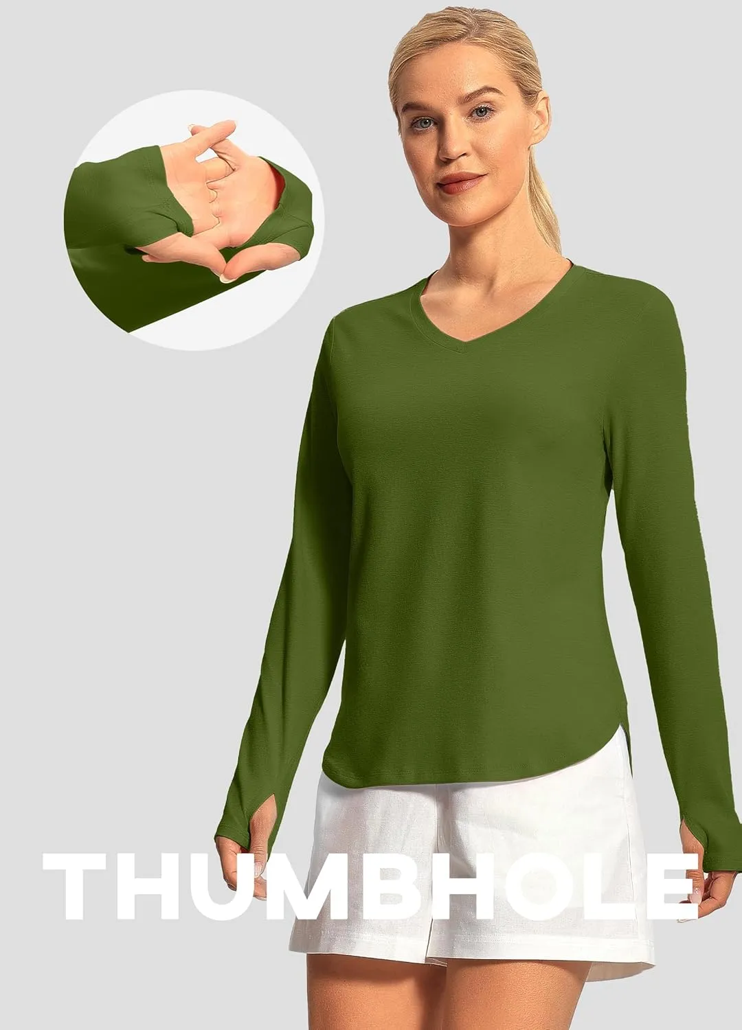 Hiverlay Long Sleeve Workout Shirts for Women V Neck UPF 50  Athletic Shirts with Thumbhole Running Loose Active T-Shirts