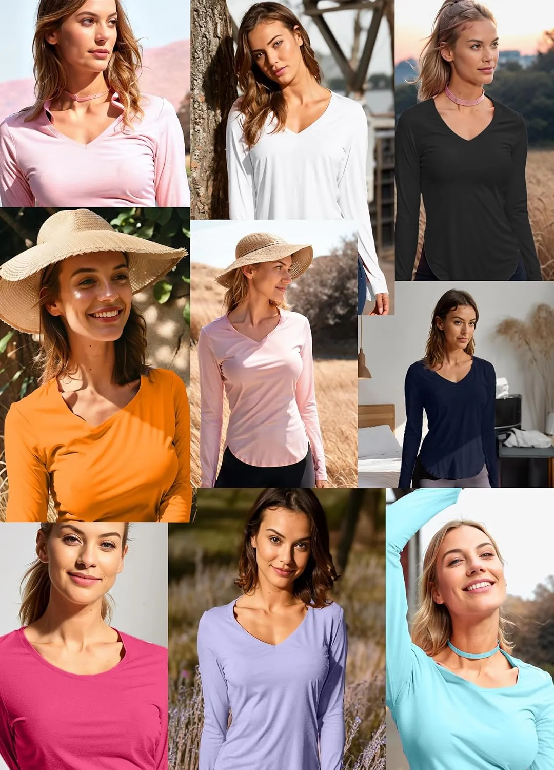 Hiverlay Long Sleeve Workout Shirts for Women V Neck UPF 50  Athletic Shirts with Thumbhole Running Loose Active T-Shirts
