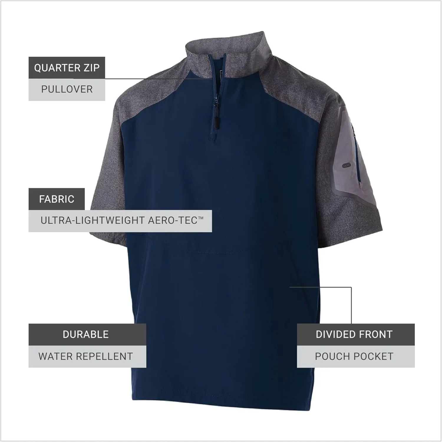 Holloway Raider Pullover Cage Jacket - Weather-Resistant Quarter Zip Athletic Wear with Sleeve Pocket