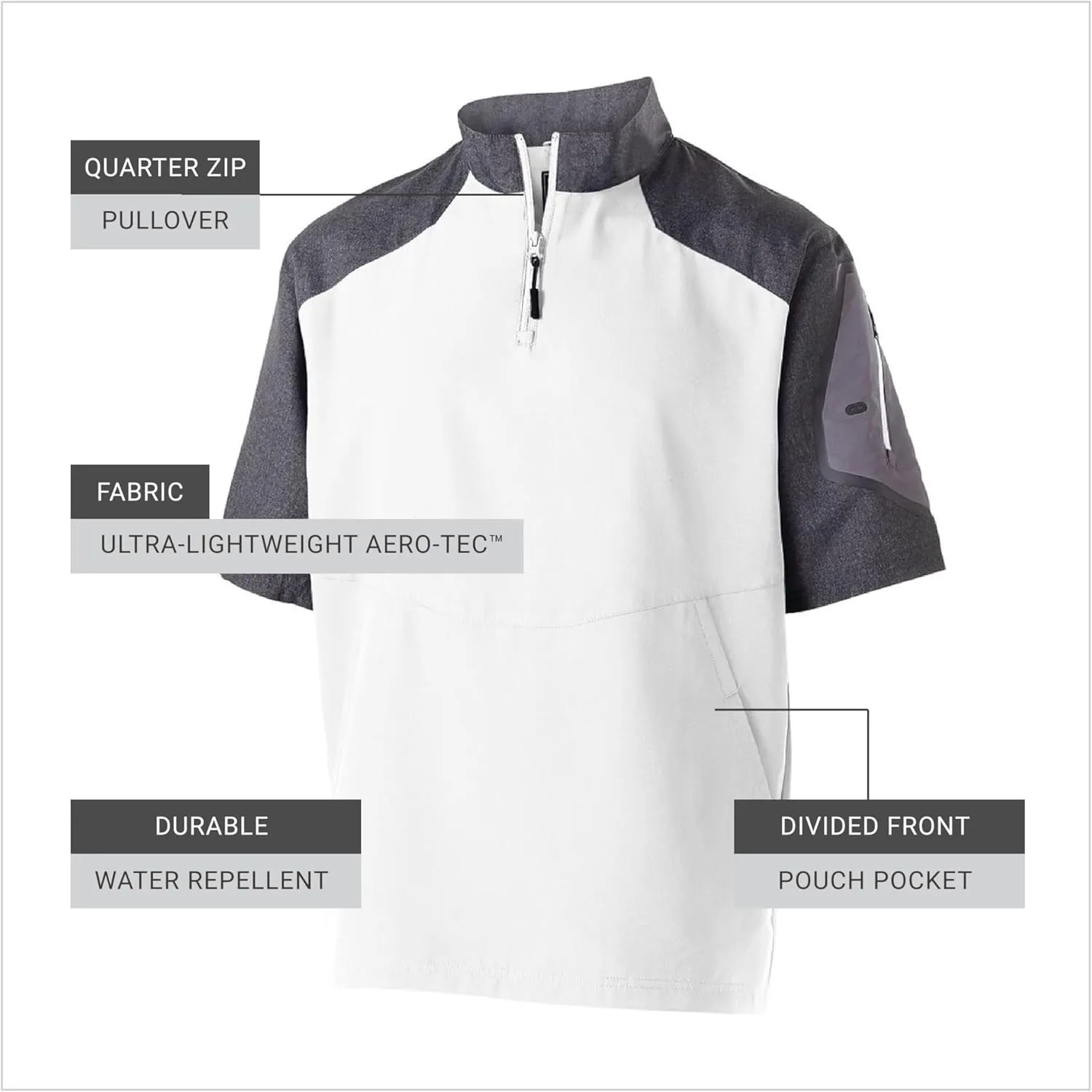Holloway Raider Pullover Cage Jacket - Weather-Resistant Quarter Zip Athletic Wear with Sleeve Pocket