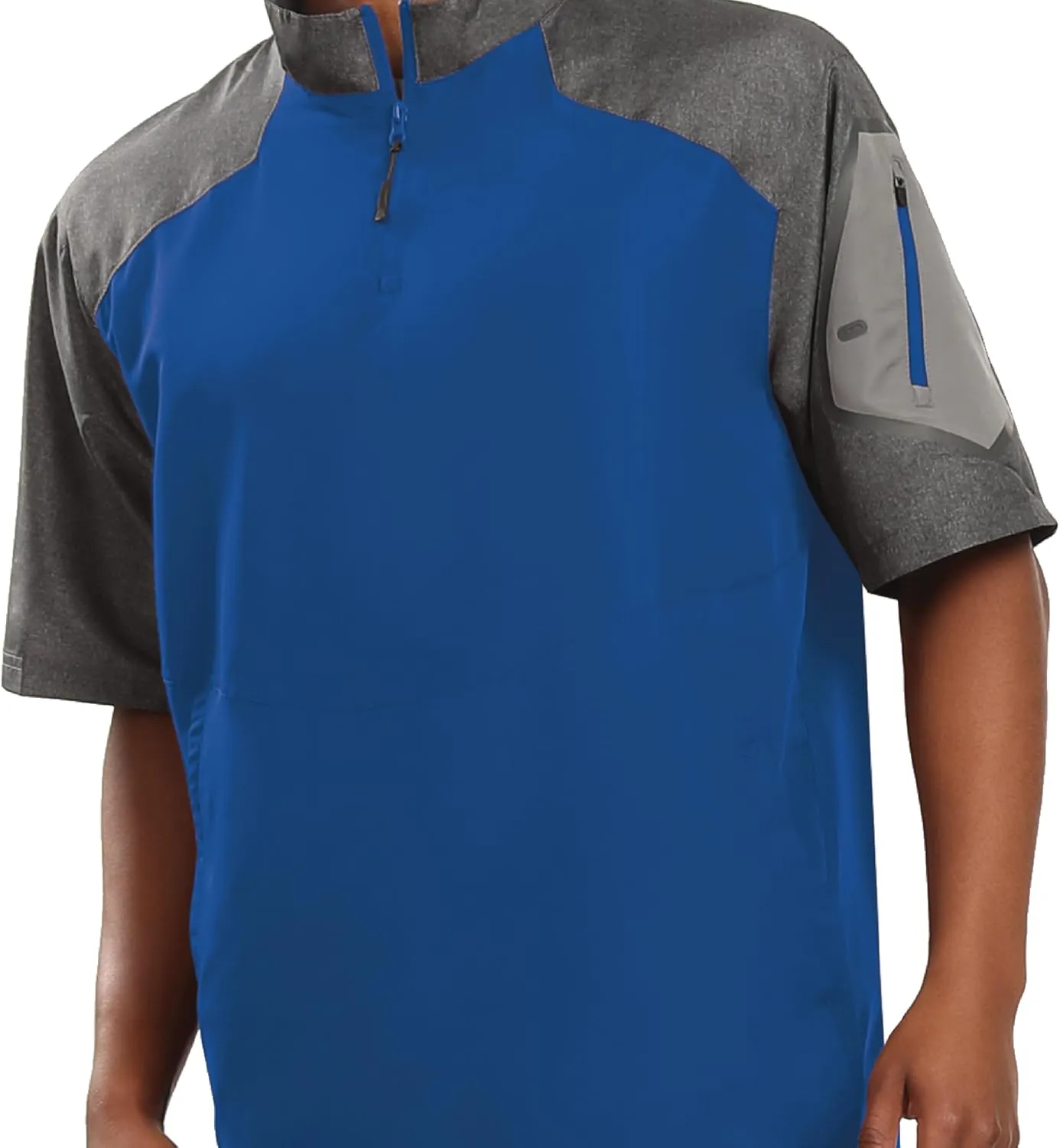 Holloway Raider Pullover Cage Jacket - Weather-Resistant Quarter Zip Athletic Wear with Sleeve Pocket