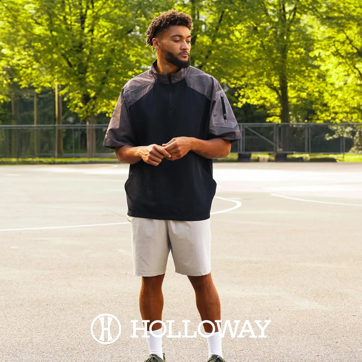 Holloway Raider Pullover Cage Jacket - Weather-Resistant Quarter Zip Athletic Wear with Sleeve Pocket