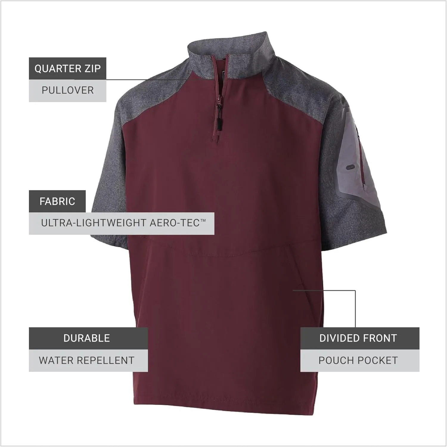 Holloway Raider Pullover Cage Jacket - Weather-Resistant Quarter Zip Athletic Wear with Sleeve Pocket