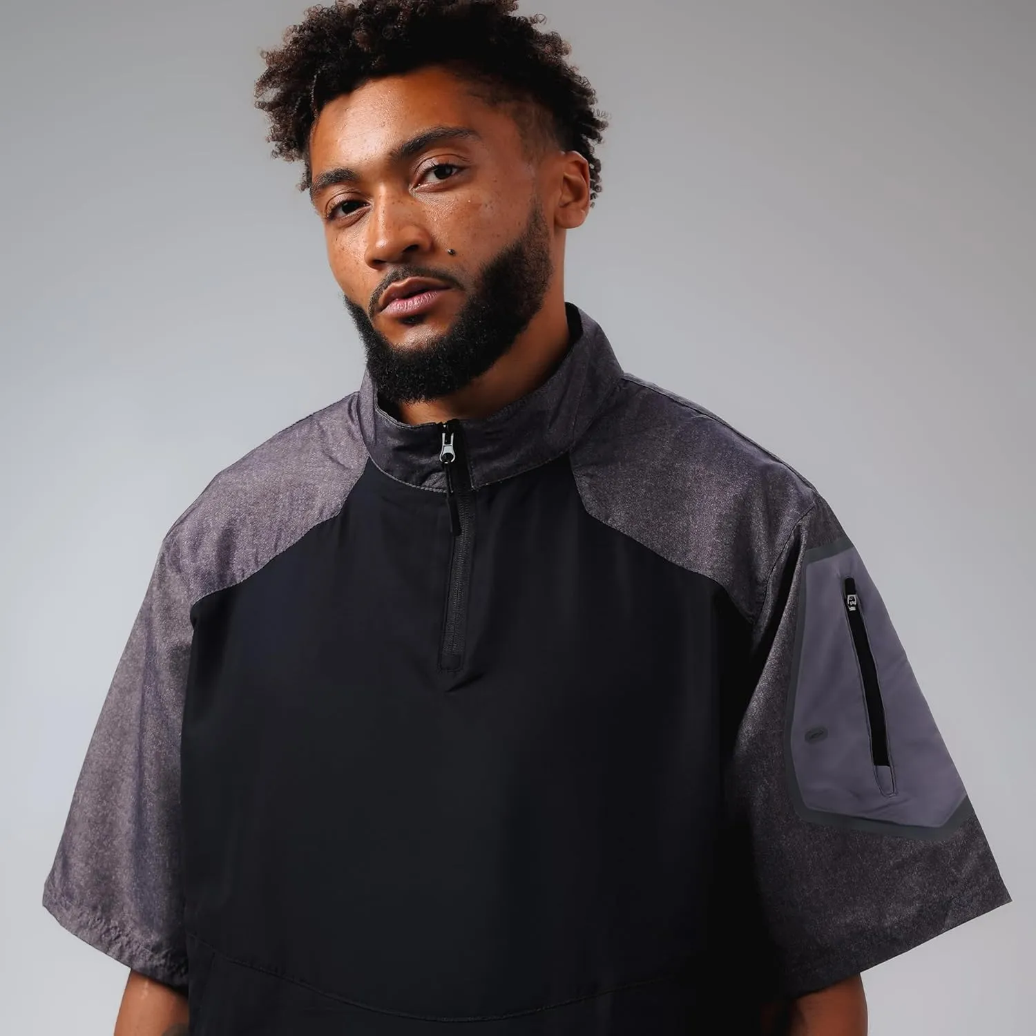 Holloway Raider Pullover Cage Jacket - Weather-Resistant Quarter Zip Athletic Wear with Sleeve Pocket