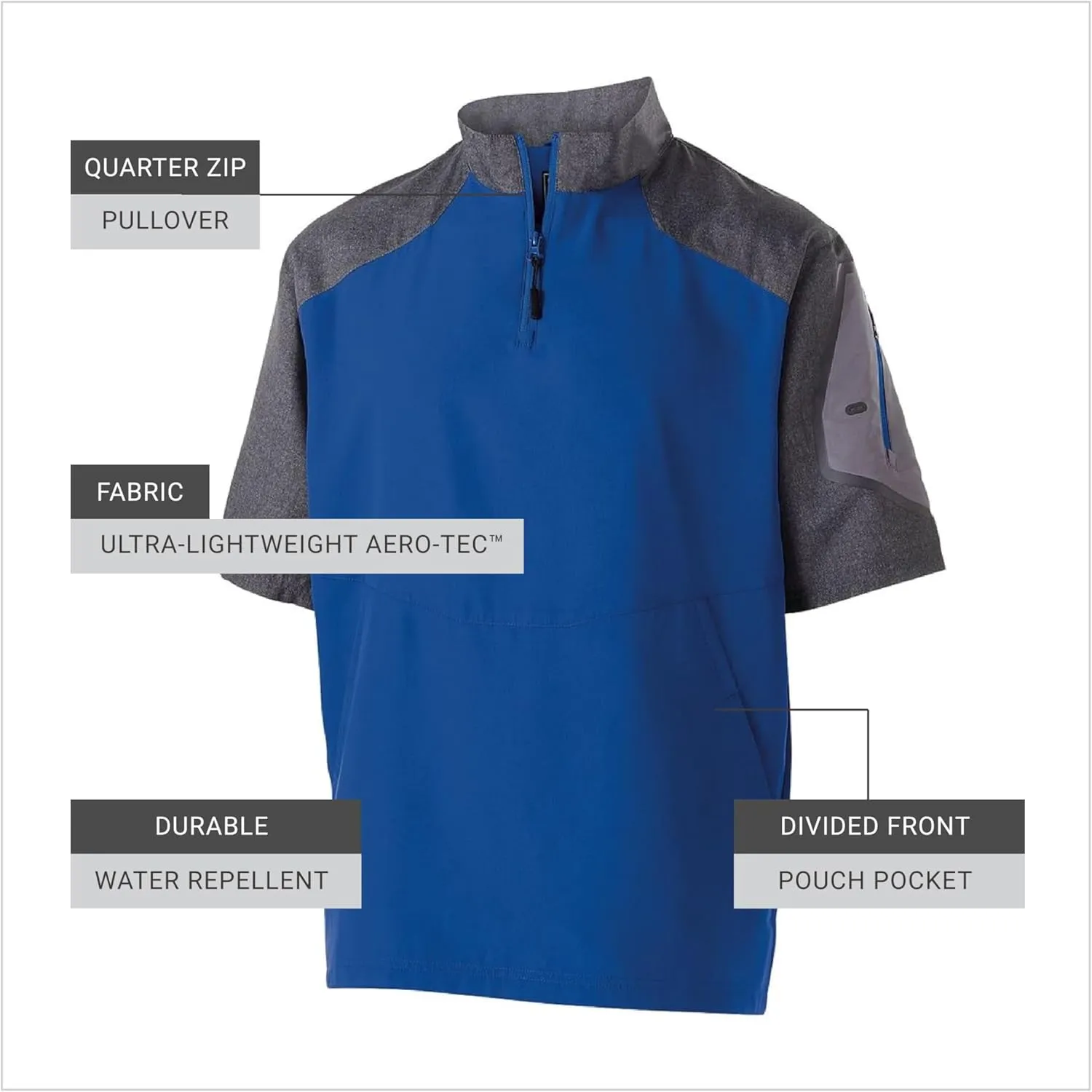 Holloway Raider Pullover Cage Jacket - Weather-Resistant Quarter Zip Athletic Wear with Sleeve Pocket