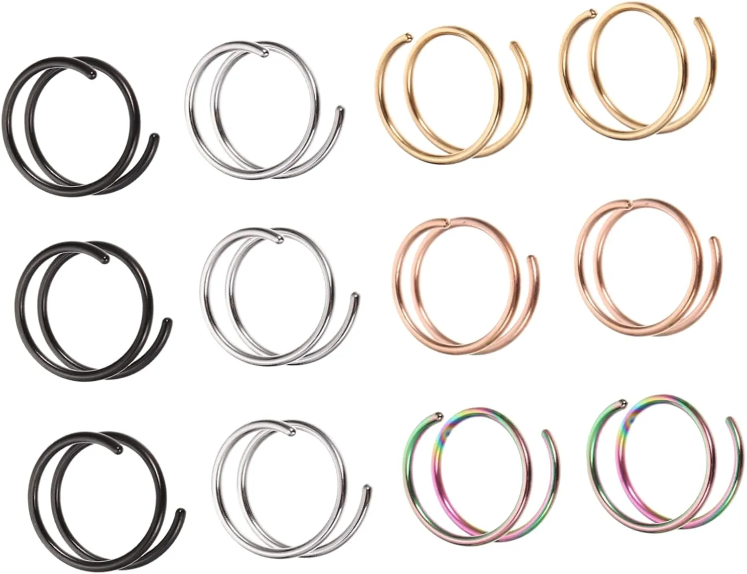 Homoyoyo 12pcs Gold/silver Nose Hoop Rings Dangling Nose Jewelry for Women Hoop Piercing Rings Spiral Jewelry Set