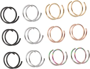 Homoyoyo 12pcs Gold/silver Nose Hoop Rings Dangling Nose Jewelry for Women Hoop Piercing Rings Spiral Jewelry Set