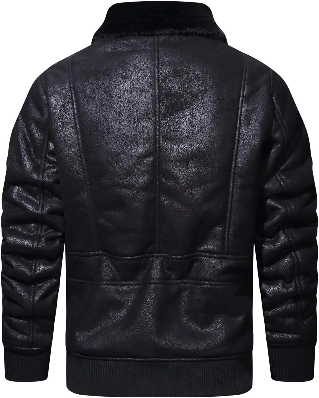 HOOD CREW Mens Faux Fur Leather Jacket Autumn Winter Fleece Lined Coat Vintage Bomber Jacket