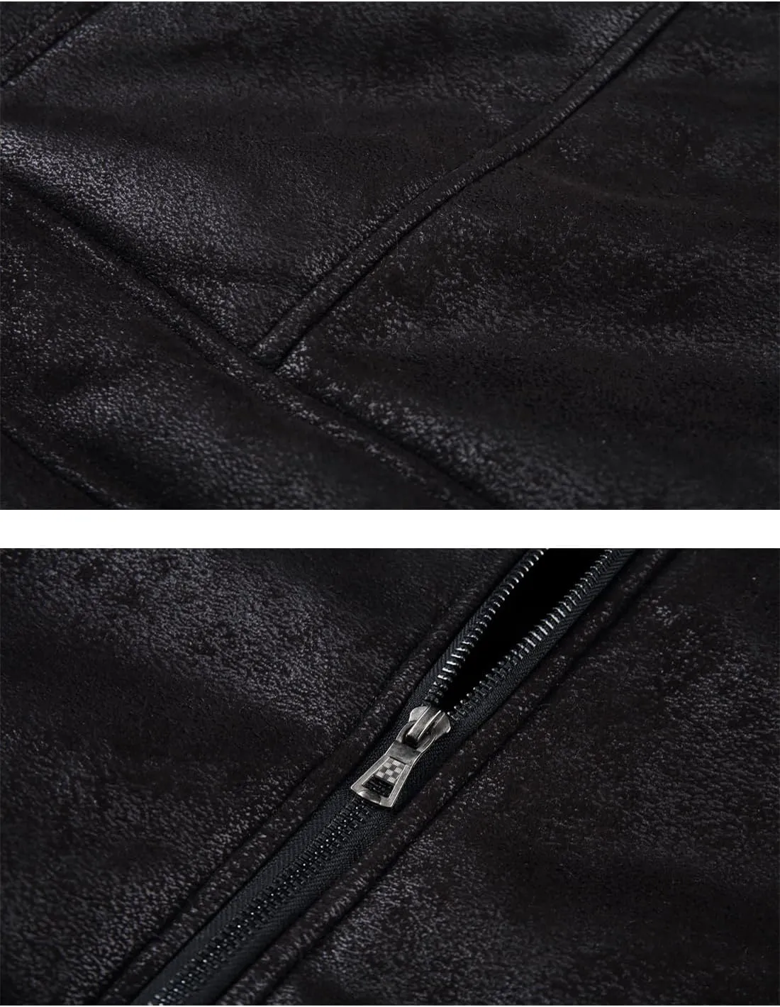 HOOD CREW Mens Faux Fur Leather Jacket Autumn Winter Fleece Lined Coat Vintage Bomber Jacket